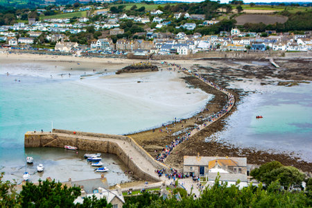 View from St Michael's Mount, Marazion, Penzance, Cornwall, Englandの写真素材