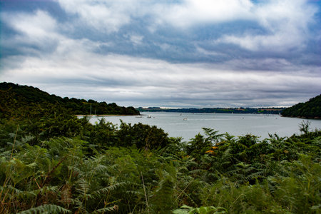 River Fal, Cornwall, UK - August 2023: View from outside Trelissick Garden to Roseland peninsula