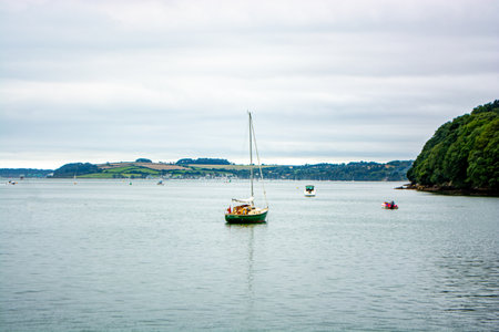 River Fal, Cornwall, UK - August 2023: View from outside Trelissick Garden to Roseland peninsulaの写真素材