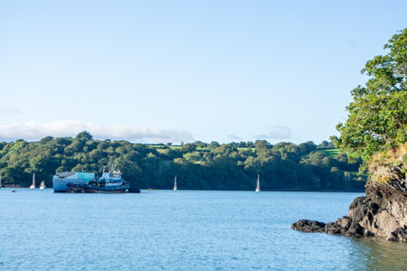 River Fal, Cornwall, UK - August 2023: View from outside Trelissick Garden to Roseland peninsulaの写真素材