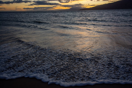 Sunset at Beach in Maui, Hawaiiの写真素材