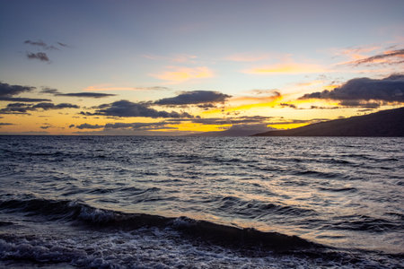 Sunset at Beach in Maui, Hawaiiの写真素材