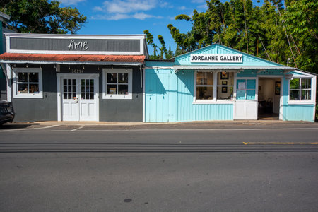 Makawao, Maui - a village full of galleries and known for its cowboys - view of a streetの写真素材
