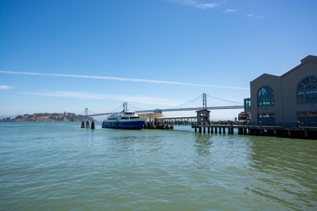 San Francisco Bay Area, view of the Bay Bridge in the distanceの写真素材