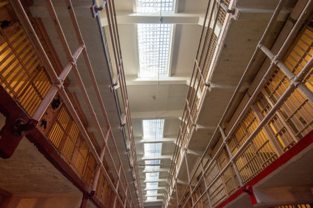 Alcatraz Island, San Francisco, California, USA - August, 2024: View down the tunnel under the residential apartment building on Alcatraz Islandの写真素材