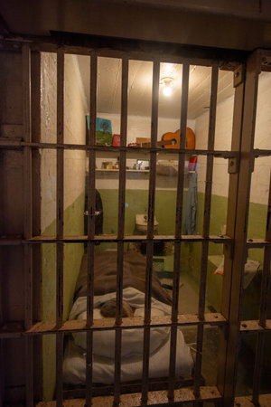 Alcatraz Island, San Francisco, California, USA - August, 2024: View down the tunnel under the residential apartment building on Alcatraz Islandの写真素材