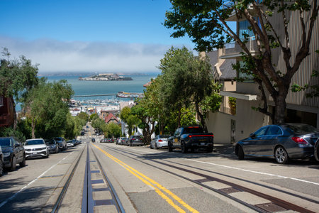 San Francisco, CA street in downtown San Francisco on a bright summer dayの写真素材