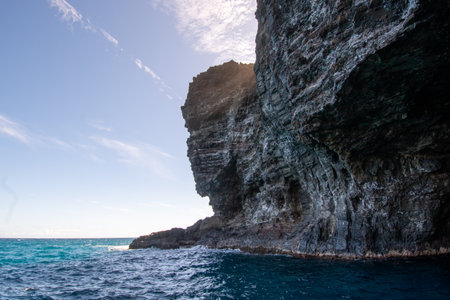 Napali coast seen from the water. A scenic area on the coast of Kauai, Hawaiiの写真素材