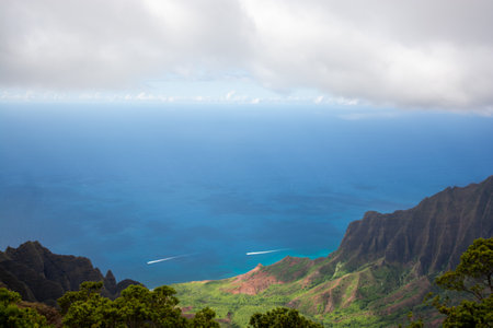 Napali coast seen from the water. A scenic area on the coast of Kauai, Hawaiiの写真素材