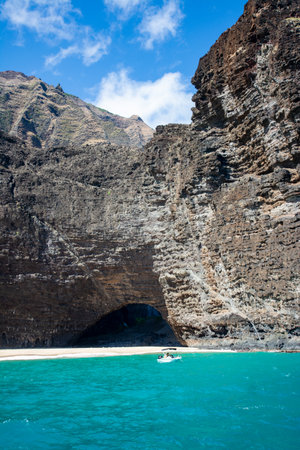Napali coast seen from the water. A scenic area on the coast of Kauai, Hawaiiの写真素材