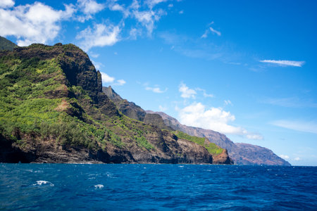 Napali coast seen from the water. A scenic area on the coast of Kauai, Hawaiiの写真素材