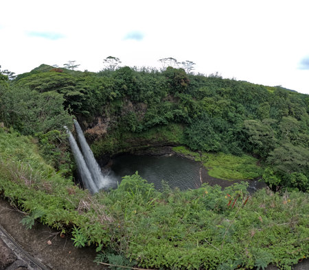 Wailua Falls, near Lihue, Kauai. Hawaii, waterfalls in the jungleの写真素材