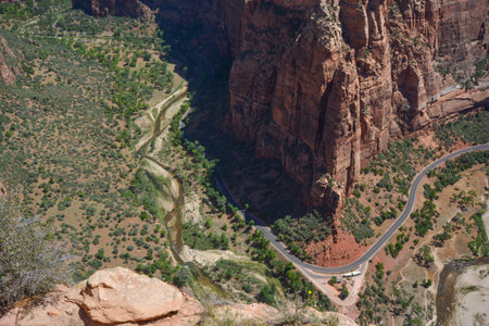 View through Scenery in Zion National Park, Utah, USA from the trail to Angel's landingの写真素材