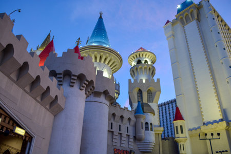 Las Vegas, June 2025, view of the Excalibur Hotel and Casino at dawnの写真素材