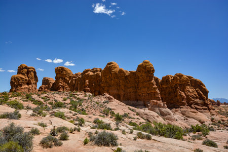 Arches National Park, Utah, sandstone, geological, formation, natural, rock, red, erosion, landscape, view, geology, desert,の写真素材