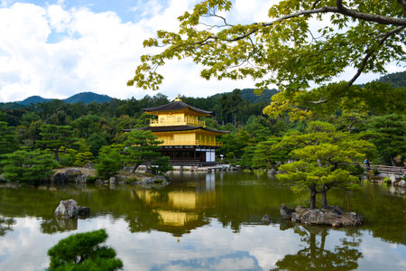 Architectural highlight of Kinkakuji Temple, also known as gold temple in Kyoto, Japan, summer 2025の写真素材