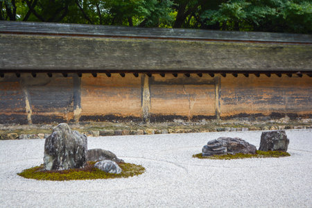 Kyoto, Japan the Ryoan-ji Temple zen rock garden in the summerの写真素材