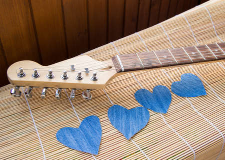 Heart of denim on the guitar. Happy friendship day.の写真素材