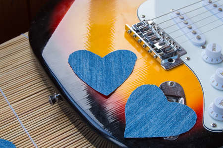 Heart of denim on the guitar. Happy friendship day.の写真素材