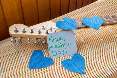 Happy Friendship day 4 Aug. Heart of denim on the guitar.の写真素材