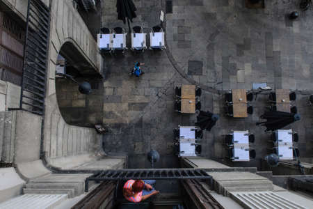 Top view of the outdoor restaurant, Barcelona Reial.の写真素材