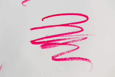 Red line, stroke, splash cosmetic pencil, on white background