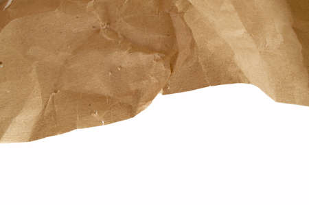 Crumpled brown wrapping paper and texture, clipping, isolated on white background.の写真素材