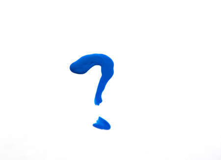 Question mark drawn with blue nail Polish, isolated on a white background.の写真素材