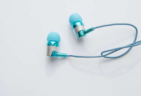 Close-up portable headphones for smart work online meetings and conference calls, devices for the phone.の写真素材