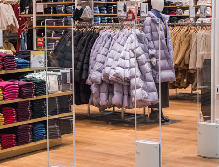Moscow, Russia - October 8, 2019: Reebok brand store in the Europolis shopping center in Moscow. Modern interior of a sportswear retail store.のeditorial素材