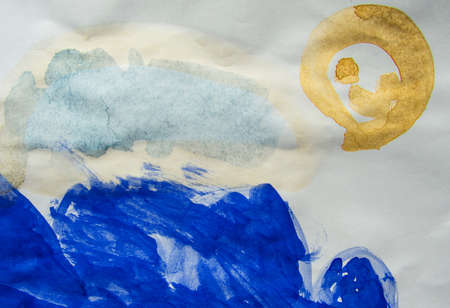 Horizontal watercolor blue brushstrokes, abstract sea background or sky background.の写真素材