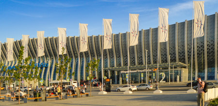 SIMFEROPOL, CRIMEA, RUSSIA-June 06, 2018: New modern passenger terminal of Simferopol International Airport. View from the Reunification Squareのeditorial素材