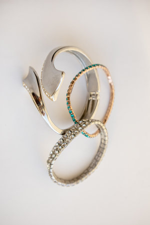 Set of womens metal stylish bracelets, fashion accessories, vertical