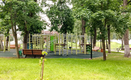 Colorful plastic playground empty street playground playground play equipment set.