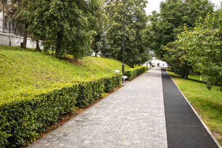 A double track in the park, for walking and for joggingの写真素材
