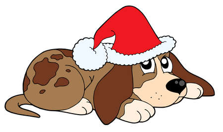 Cute dog in Christmas cap - vector illustration.のイラスト素材