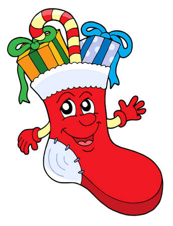 Cute Christmas sock with gifts - vector illustration.のイラスト素材