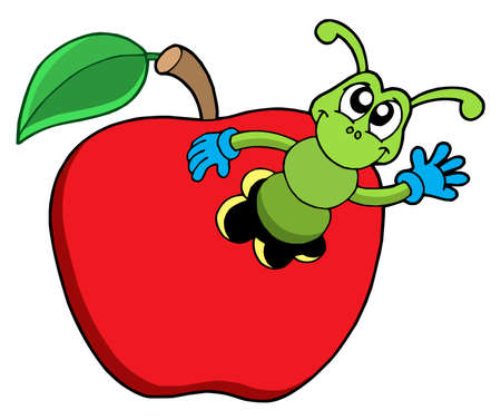 Cute worm in apple - vector illustration.のイラスト素材