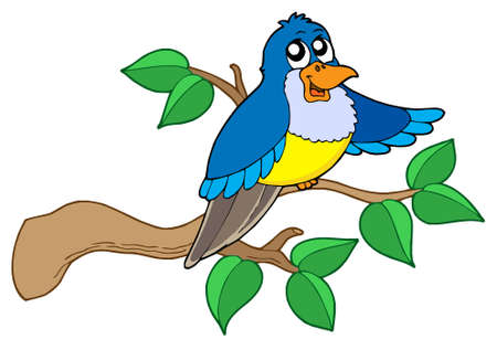 Blue bird sitting on branch - vector illustration.のイラスト素材