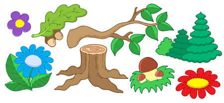 Tree and flower collection - vector illustration.のイラスト素材