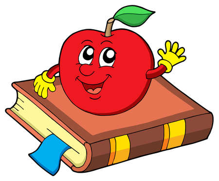 Smiling apple on book - vector illustration.のイラスト素材