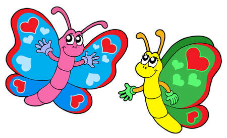 Pair of butterflies with hearts - vector illustration.のイラスト素材