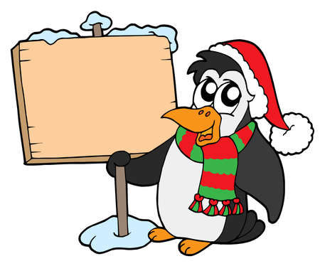 Christmas penguin with sign - vector illustration.のイラスト素材