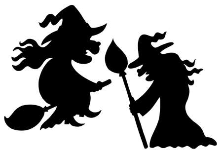 Witch silhouettes on white background - vector illustration.のイラスト素材