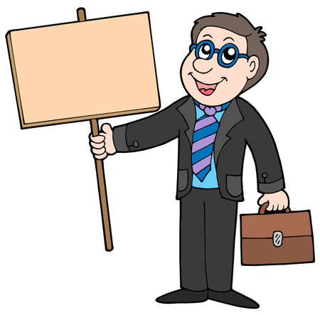 Businessman with wooden table - vector illustration.のイラスト素材