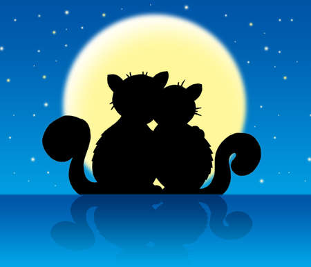 Two cats in moonlight - color illustration.の写真素材