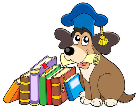 Dog teacher with books - vector illustration.のイラスト素材