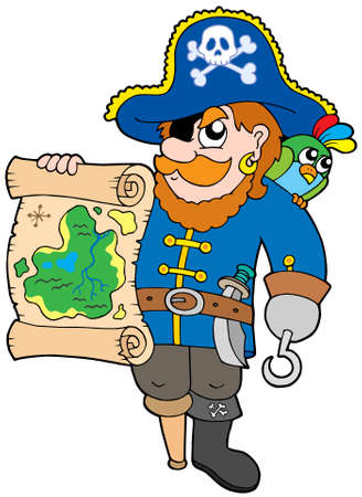 Pirate with treasure map - vector illustration.のイラスト素材