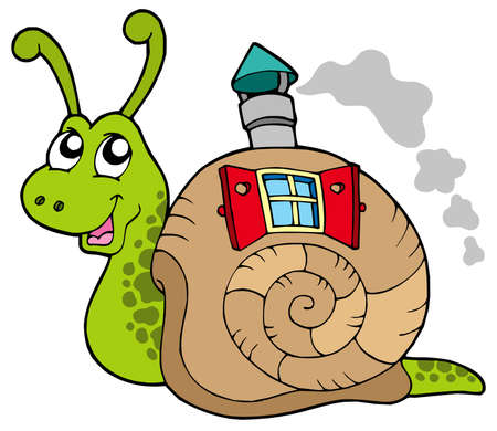 Snail with shell house - vector illustration.のイラスト素材