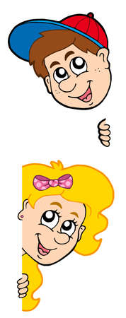 Lurking boy and girl - vector illustration.のイラスト素材